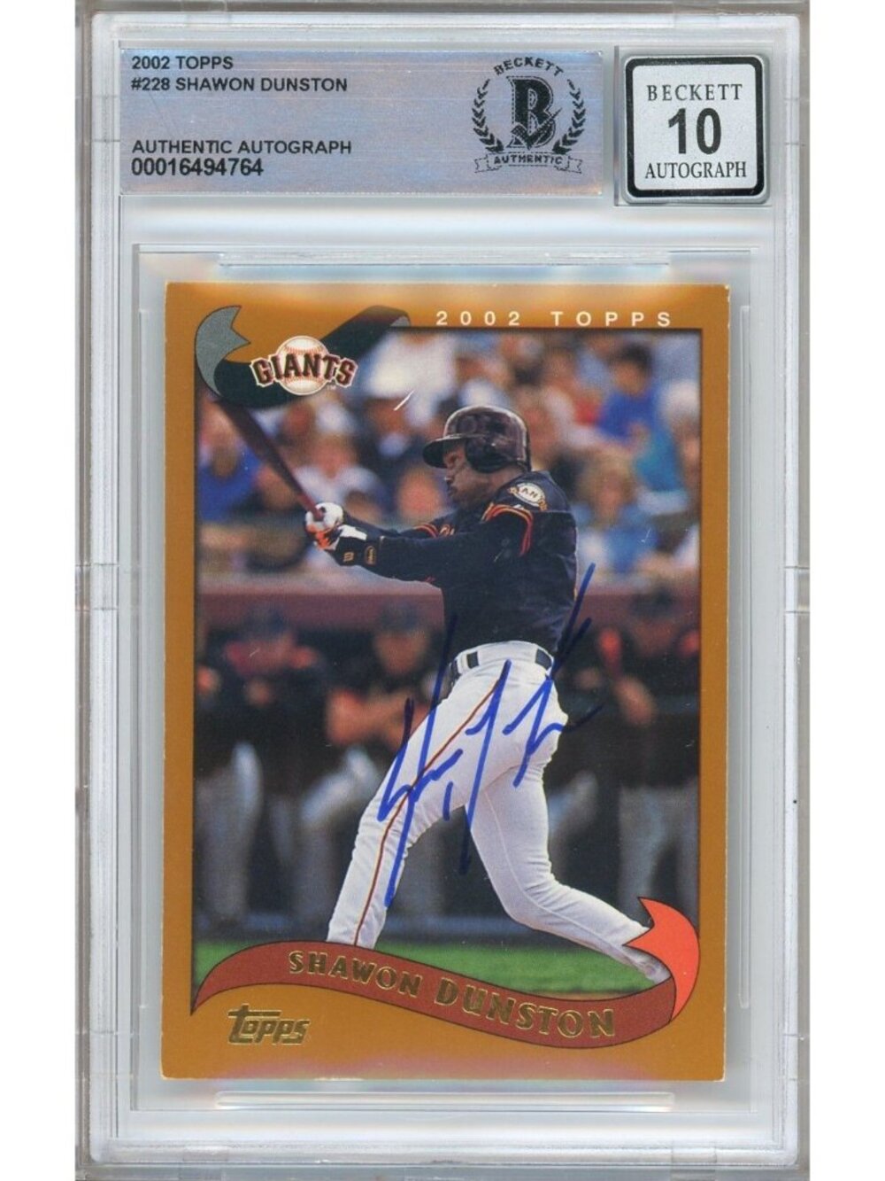 Shawon Dunston Signed 2002 Topps #228 San Francisco Giants BAS Slab BGS Auto 10